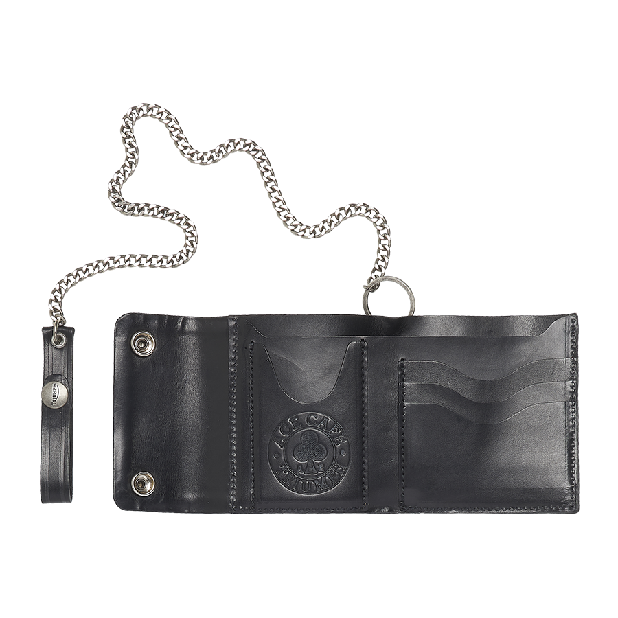 Official Triumph x Ace Cafe Black Leather Wallet with Chain